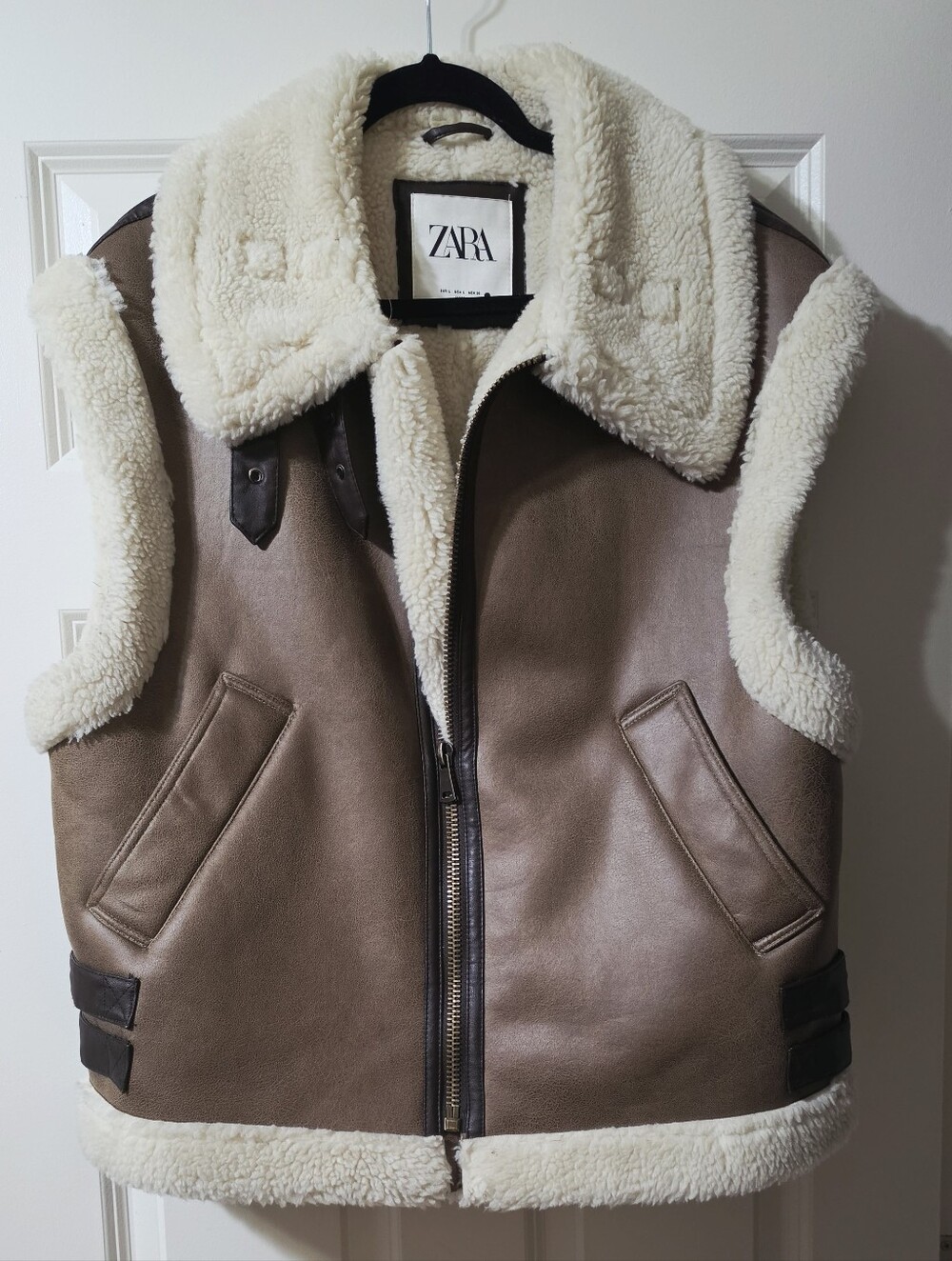 Zara Brown Faux-Shearling Trim Vest Size L